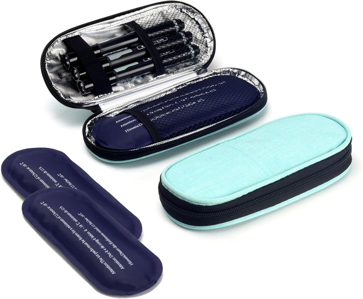 Insulin Cooler Travel Case, Portable Medication Diabetic Cooler Organizer Bag Insulin Carry Case with 2 Ice Packs for Travel Daily Life (Blue)