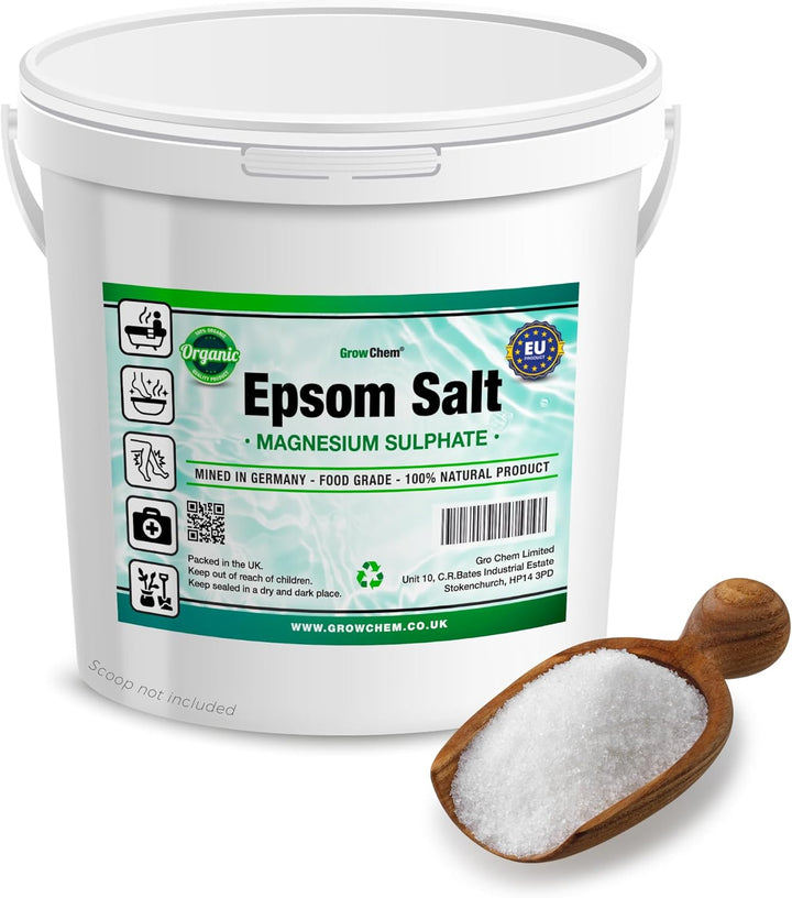 Natural Epsom Salts (1KG Bucket) – Pure Food Grade Magnesium Sulphate Mineral, 100% Natural Salts Mined in Germany - for Health, Detoxification, Muscle Relief, Exfoliating & Gardening