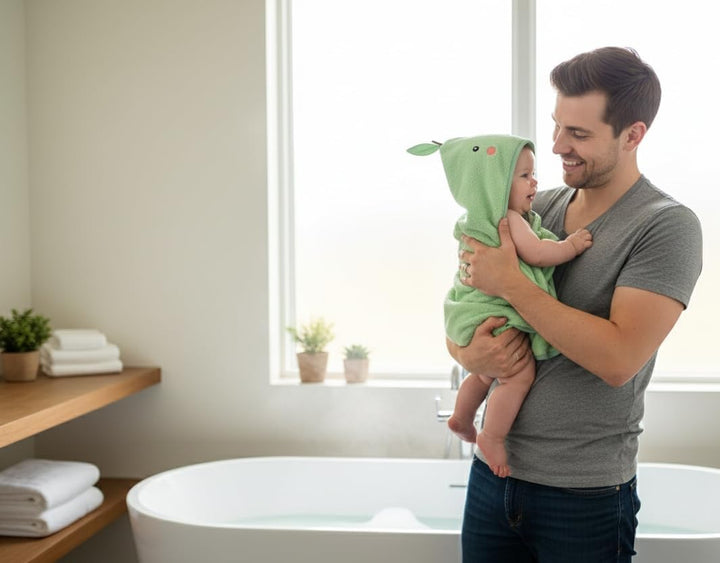 100% Organic Cotton Luxury Baby Hooded Bath Towel, Boy & Girl Gender Neutral Green Apple Fruit Design, Soft & Absorbent Infant Essential, New Parent Gift for Newborn to Toddler 75X75Cm