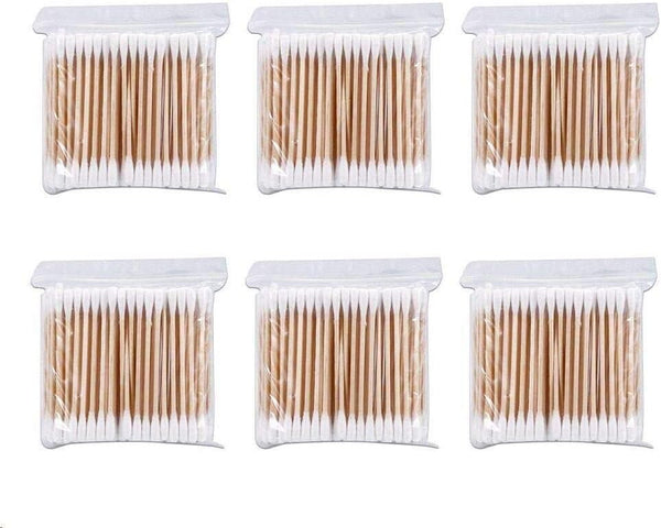 Cotton Buds 6 Pack 600Pcs Cotton Swabs Bamboo with Wooden Handles for Makeup Clean Care Ear Cleaning Wound Care Cosmetic Tool Double Head Biodegradable Eco Friendly