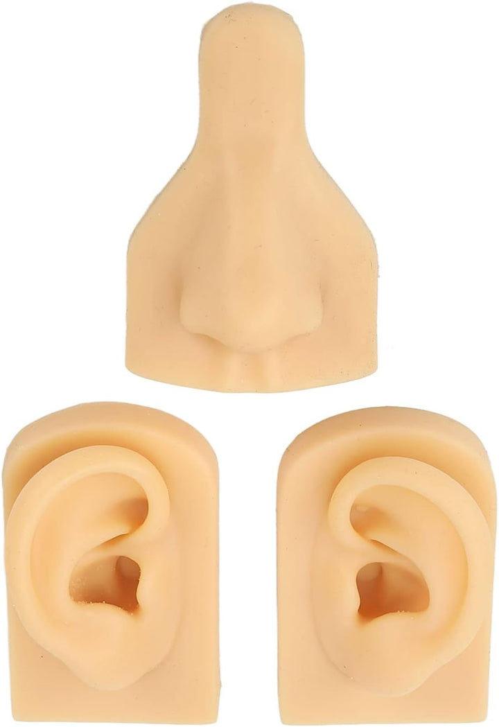Fake Nose, Silicone Body Parts Silicone Nose Ear Model 3D Simulation Ear Model Set Fake for Piercing Practice Teaching, Earrings Jewelry Display (Light Skin Tone)