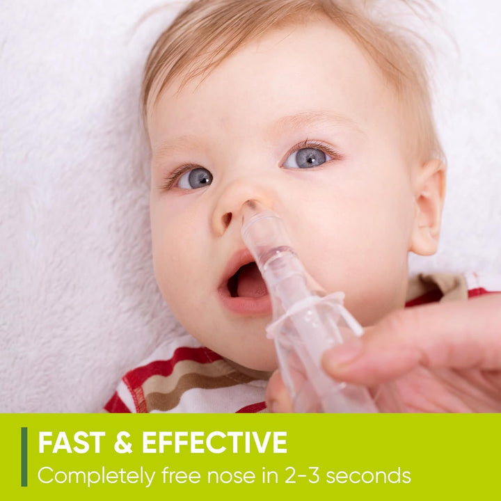 Nasal Aspirator Baby. CLINICALLY Tested, Safe and Gentle. Baby Nose Sucker with 2 Suction Heads and Cleaning Brush. Safe and Gentle Baby Nasal Aspirator with Strength of a Vacuum Cleaner