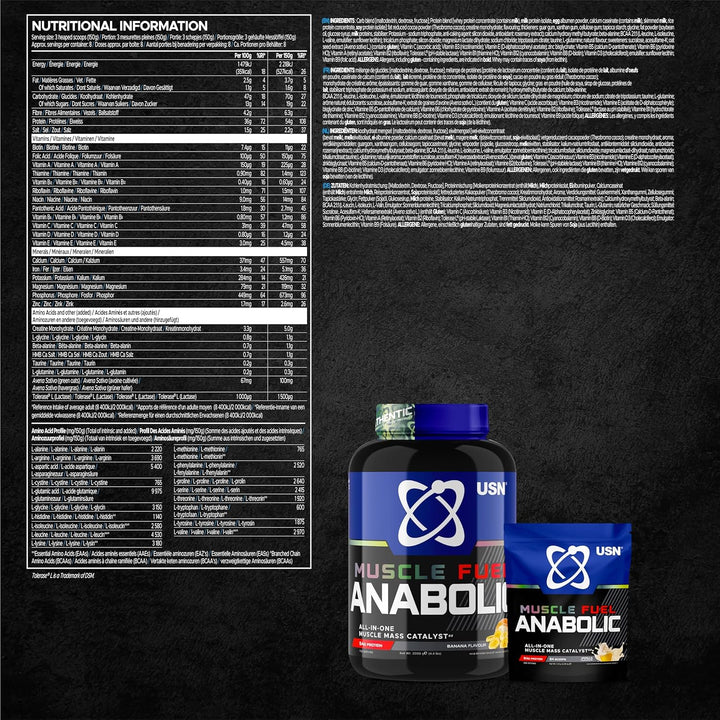 Muscle Fuel Anabolic All-In-One Muscle Mass Gainer, Banana Flavour - 2Kg, 54G Protein Powder, 5G Creatine Powder & 5G BCAA Powder for Maximum Muscle Growth, Post Workout Recovery Drink Mix