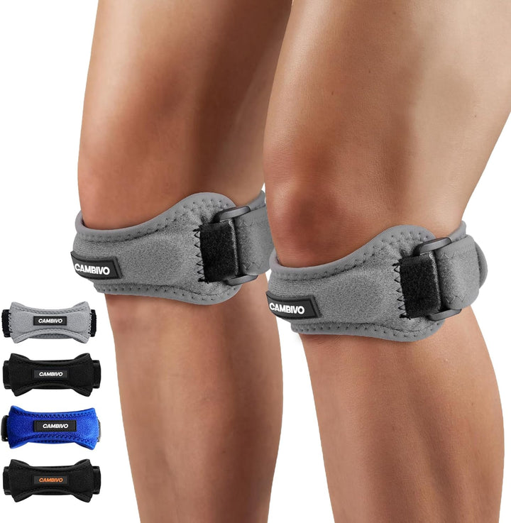 2 Pack Patella Tendon Knee Strap, Knee Support Brace for Women Men, Adjustable Band for Hiking, Soccer, Basketball, Baseball, Running, Tennis, Volleyball, Squats