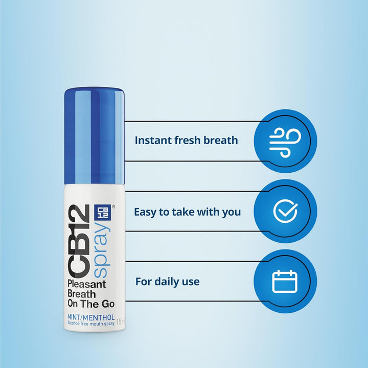 CB 12 Spray – Instant Freshness on the Go, Reduces the Root Cause of Bad Breath, with Zinc Acetate, Mint Flavour – 15 Ml