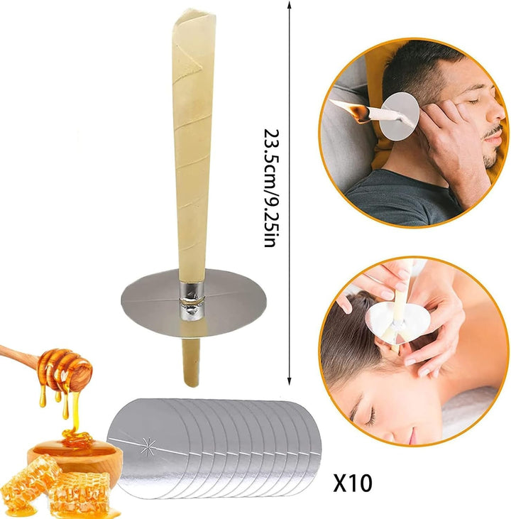 10PCS Ear Candles, Natural Beeswax Ear Candles for Ear Cleaning, Ear Candles Kit with 5 Protective Discs and 10 PCS Cotton Swabs