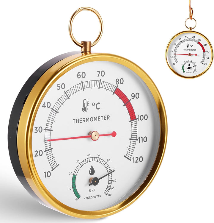 2-In-1 Sauna Thermometer and Hygrometer, Stainless Steel round Sauna Thermo-Hygrometer High Accuracy Sauna Accessories, Digital Thermo-Humidity Meter for Steam/Sauna Room/Home Office