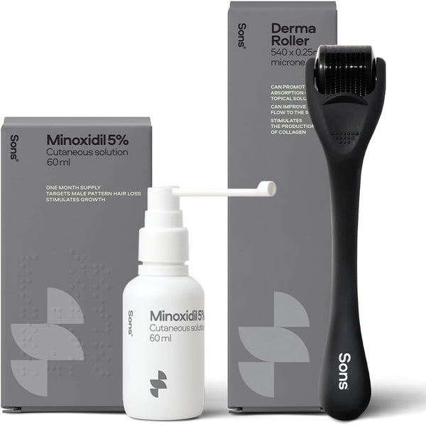 Minoxidil 5% Spray (1X60Ml) & 0.25Mm Dermaroller for Men, Clinically Proven Hair Regrowth Formula, Hair Loss Treatment, Stimulates Follicles, Precise Applicator, Microneedling Boosts Absorption