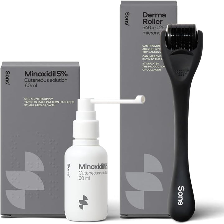 Minoxidil 5% Spray (1X60Ml) & 0.25Mm Dermaroller for Men, Clinically Proven Hair Regrowth Formula, Hair Loss Treatment, Stimulates Follicles, Precise Applicator, Microneedling Boosts Absorption