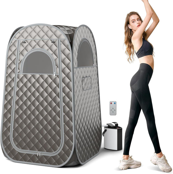 Portable Sauna Steam for Home, Folding Full Body Sauna Tent Steam Room with 3L Steamer Generator, Remote Control & Chair, Pop-Up Personal Home Sauna Pod Box for Therapy Detox Slimming (Grey)