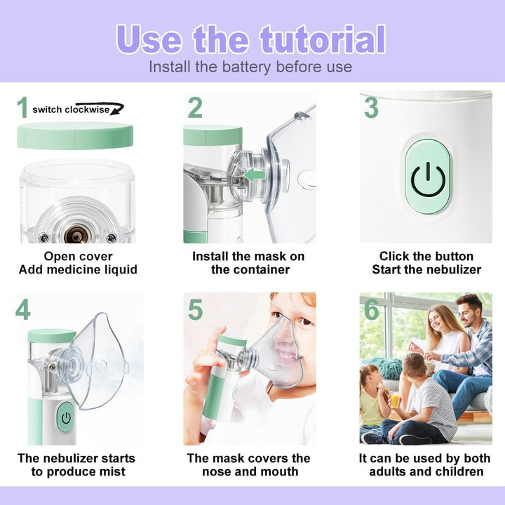 Nebuliser Machine for Adults& Kids,Handheld Nebulizer with Charging Function,With 2 Masks and Mouthpiece, Handheld Nebulizer Easy to Use & Clean, Suit for Home & Travel (Green)