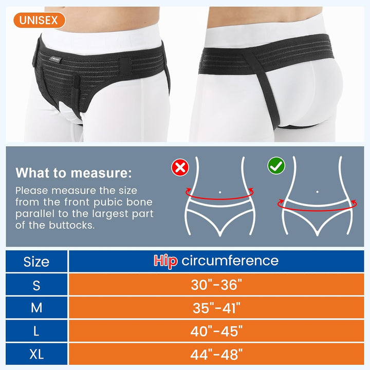 Hernia Belt for Men and Women, Hernia Support Truss for Double Inguinal, Pain Relief Recovery, Adjustable Waist Strap with 2 Removable Medical Compression Pads（Medium, 35-41''）