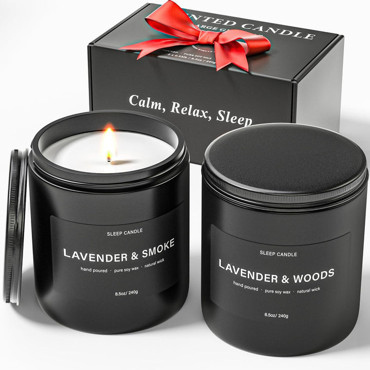 Sleep Candles Gifts for Women, Lavender Scented Candles Gift Set for Anxiety, Lavender Promotes Sleep, Chamomile Relieves Stress, Relaxation Gifts for Women