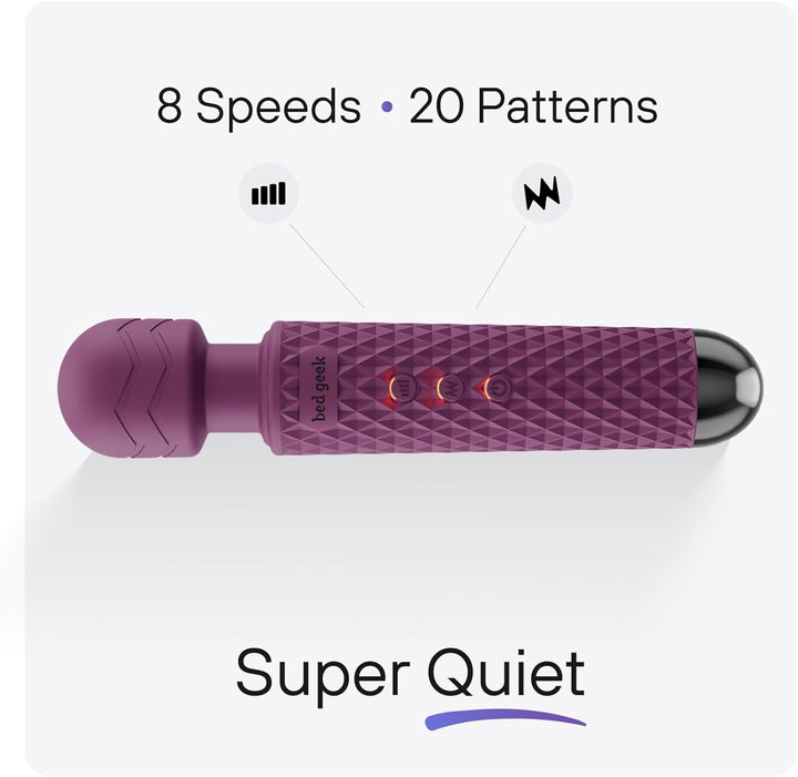 Handheld Wireless Personal Wand Massager – Waterproof, USB Rechargeable, 20 Vibration Patterns, 8 Speeds, Memory Feature, Skin-Soft Silicone for Ultimate Relaxation Massage Wand (Purple)