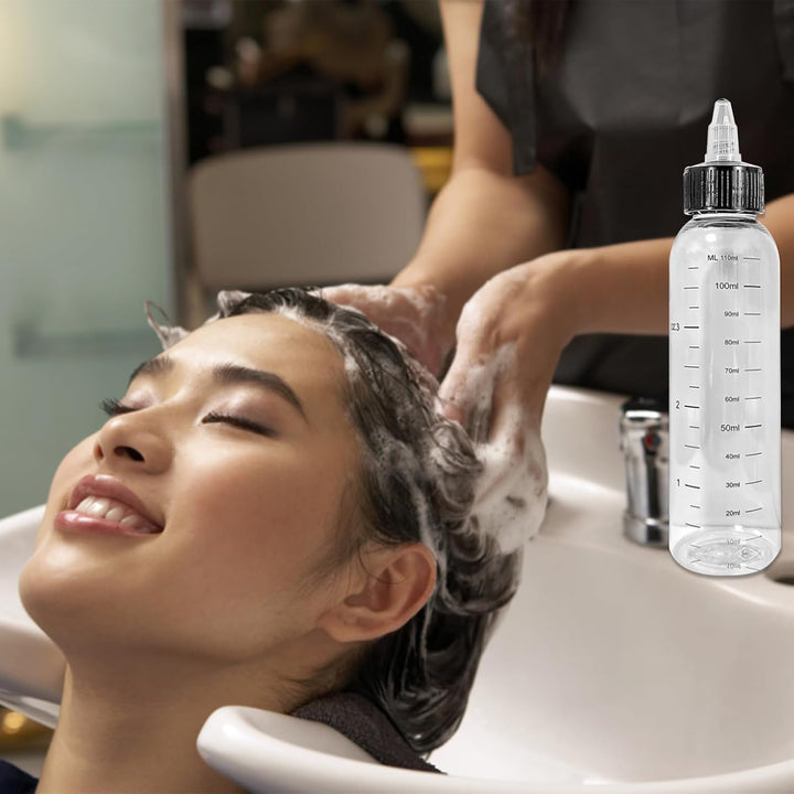 2Pcs Hair Oil Applicator Bottle,Squeeze Oil Applicator Bottle,110Ml Hair Dye Nozzlebottle Haircolor Squeezebottle with Scale Ratio Measurement Refillable Empty Liquid Container for Salon Haircare