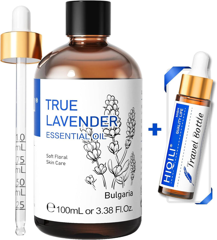 100Ml Lavender Essential Oil Pure, 100% Natural Therapeutic Grade for Aromatherapy Diffuser, Skin Care, Hair, Includes Premium Quality Glass Dropper