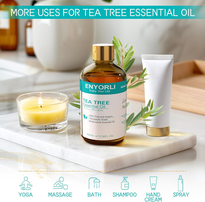 Tea Tree Essential Oil 100Ml Tea Tree Oil 100% Pure Organic for Aromatherapy Diffuser Acne Hair Scalp Nail Fungus Natural Skincare