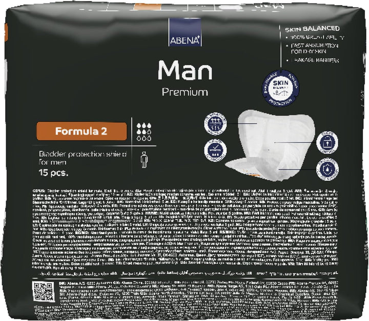 Man Formula 2 Incontinence Pads for Men, Eco-Labelled Mens Incontinence Pads, Extra Protection, Breathable & Comfortable with Fast Absorption, Discreet - 700Ml Absorbency, 15PK