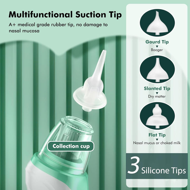 Nasal Aspirator Baby, Electric Nose Suckers, 3 Silicone Tips and 3 Suction Levels, Anti-Backflow Snot Sucker for Newborns, Toddlers, Soothing Function with Music and Light