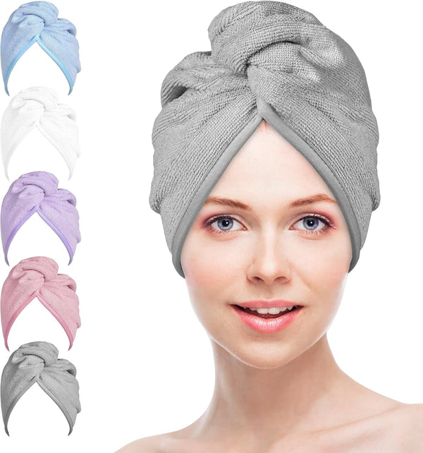 Microfiber Hair Towels Wrap Turban: 5 Packs Curly Hair Quick Dry Towel Set for Women - Hair Drying Towel Hair Dryer Shower Cap & Hair Accessories for Hair Care