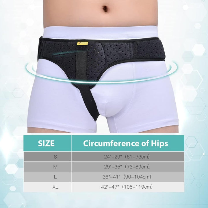 Hernia Belt Truss for Men and Women Left or Right Side Supportive Groin Pain with Removable Compression Pads for Pre or Post-Surgical, Femoral, Comfortable Adjustable (Black, L)