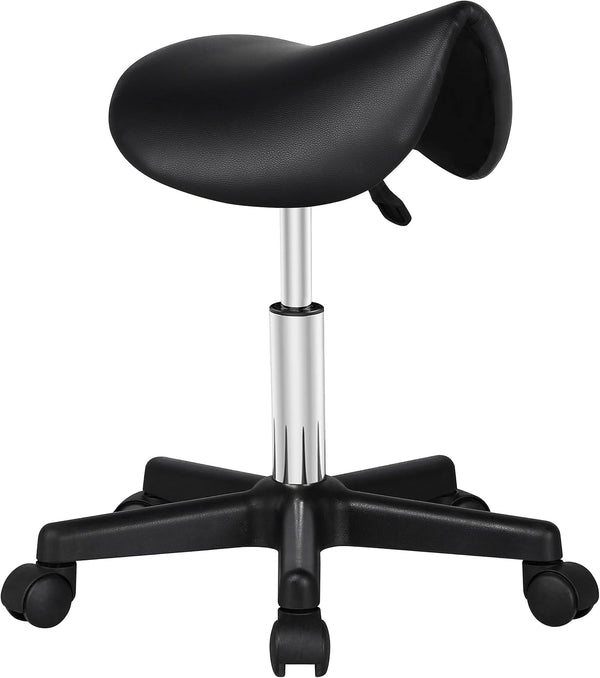 Saddle Stool Adjustable Rolling Salon Chair Swivel Rolling Wheels & Ergonomic for Hairdressing Massage Tattoo Spa Saddle Black
