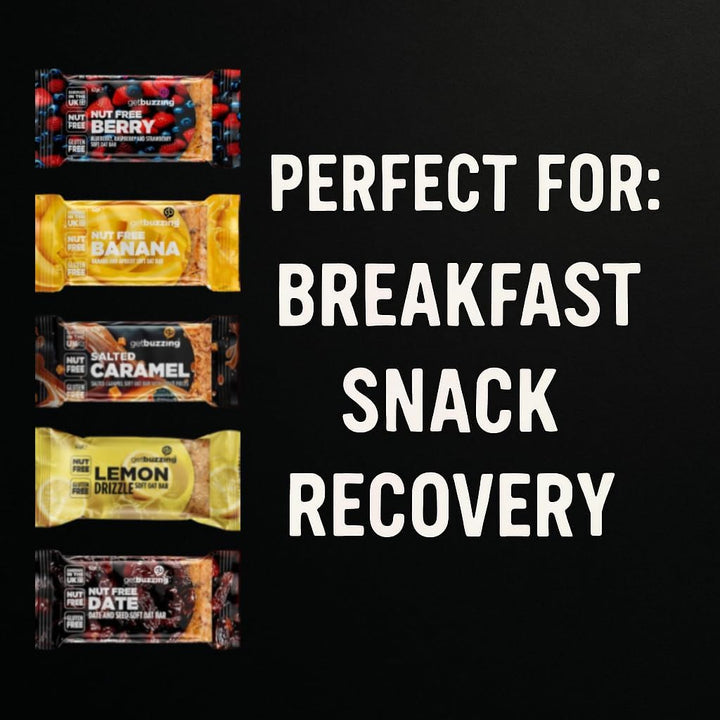 Getbuzzing Nut Free Oat Flapjack Healthy Snack & Energy Bars - Running,Gym, Cycling - Breakfast Snack - Made in the UK - Salted Caramel Pack of 20 X 62G Bars