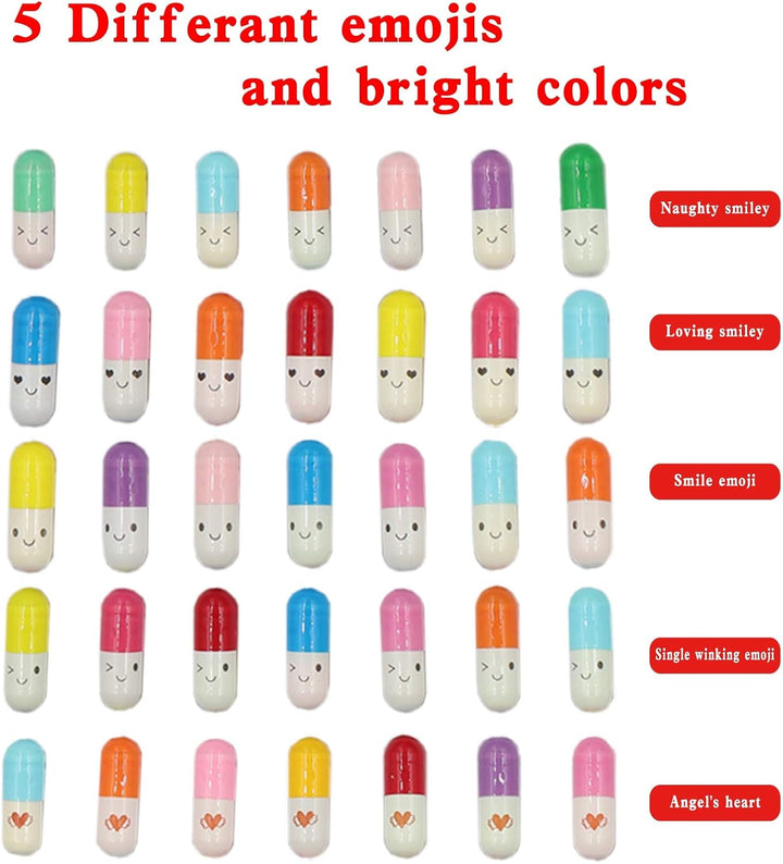 Capsule Letters Message in a Glass Bottles, 50Pcs Cute Smiling Face Love Friendship Letter Color Pill with Wishing Bottle, Message Pills for Boys Girls Friends Family