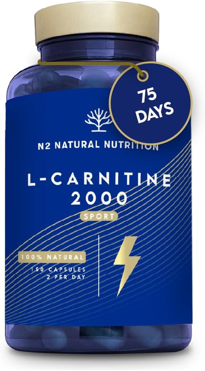 Natural L CARNITINE 2000Mg 150 Capsules 75 Days (Only 2 Capsules per Day) High Concentration Improves Sports Performance. Weight Loss, Energy Resistance. CE Manufactured.