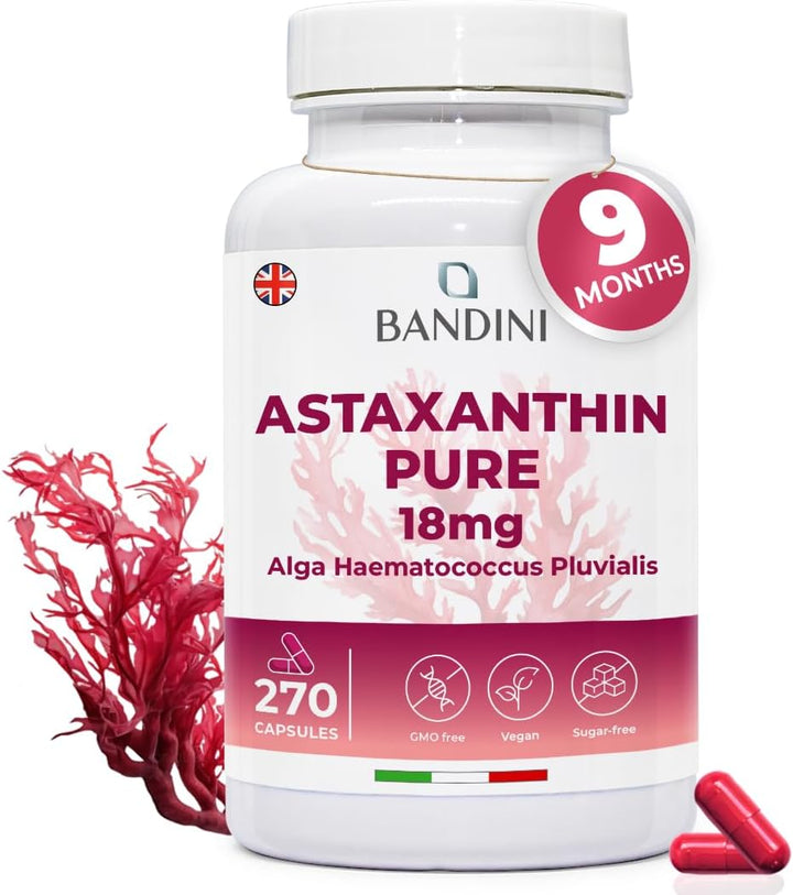 ® Pure Astaxanthin 18 Mg | 270 High Strength Capsules | 9 Months Supply | Powerful Antioxidant from Haematococcus Pluvialis Algae | Astaxantine Supplement, Magnesium Stearate & Gmo-Free | Vegan
