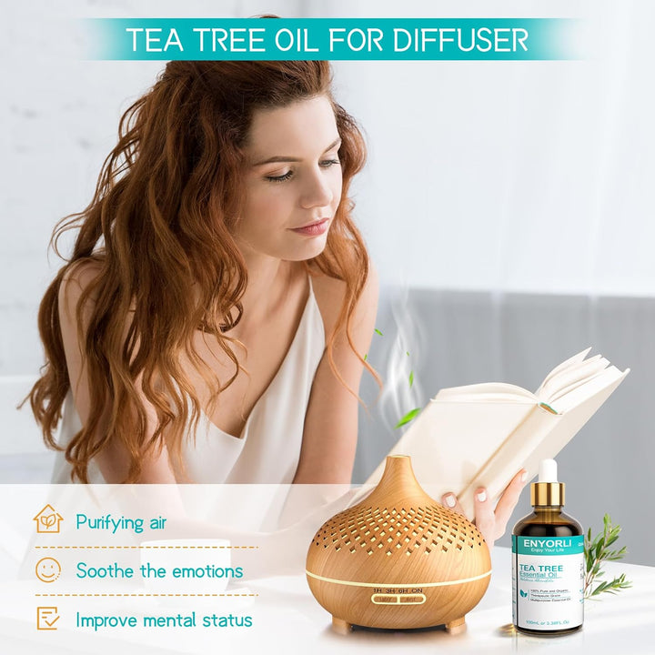 Tea Tree Essential Oil 100Ml Tea Tree Oil 100% Pure Organic for Aromatherapy Diffuser Acne Hair Scalp Nail Fungus Natural Skincare