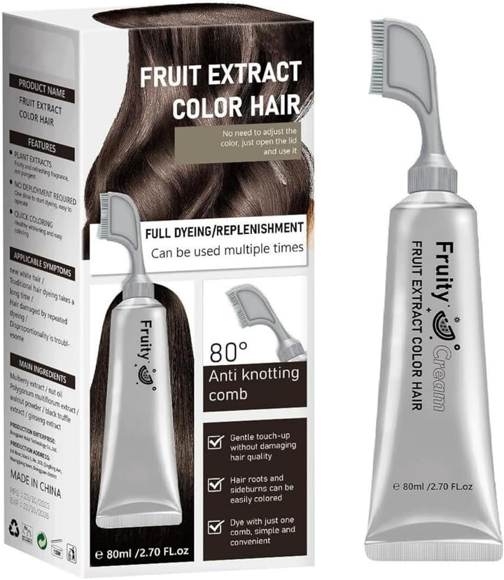 Fruit Essence Hair Dyeing Comb, 2025 New Black Fruit Dyeing Cream, Plant Extract Hair Dye Essence, Hair Dye Cream with Comb, Natural Gray Coverage, Easy Home Hair Color Kit (01#)