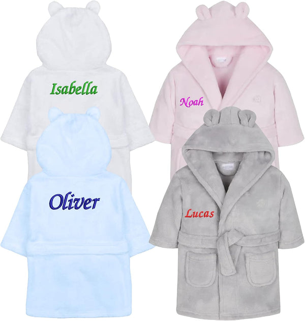 Personalised Baby Dressing Gown | Customisable Soft Polyester Embroidered Bathrobe for Kids | Ideal Baby Gift | Perfect for Bath Time, and Everyday Comfort