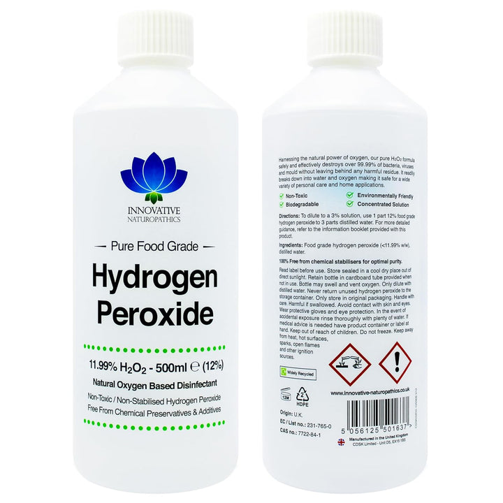 Food Grade Hydrogen Peroxide - Purest Grade 12% (<11.99%) - 1 Litre - Non Stabilised - Contains Zero Additives - 40 Vols