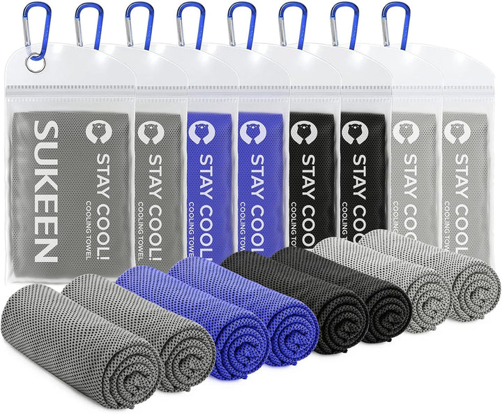 Cooling Towel, Towels 4 Pack, Gym for Women, Cool Towel Instant Relief Stay Ice Neck (2*Dark Grey/2*Dark Blue/2*Grey/2*Black), 40 X12 Inch