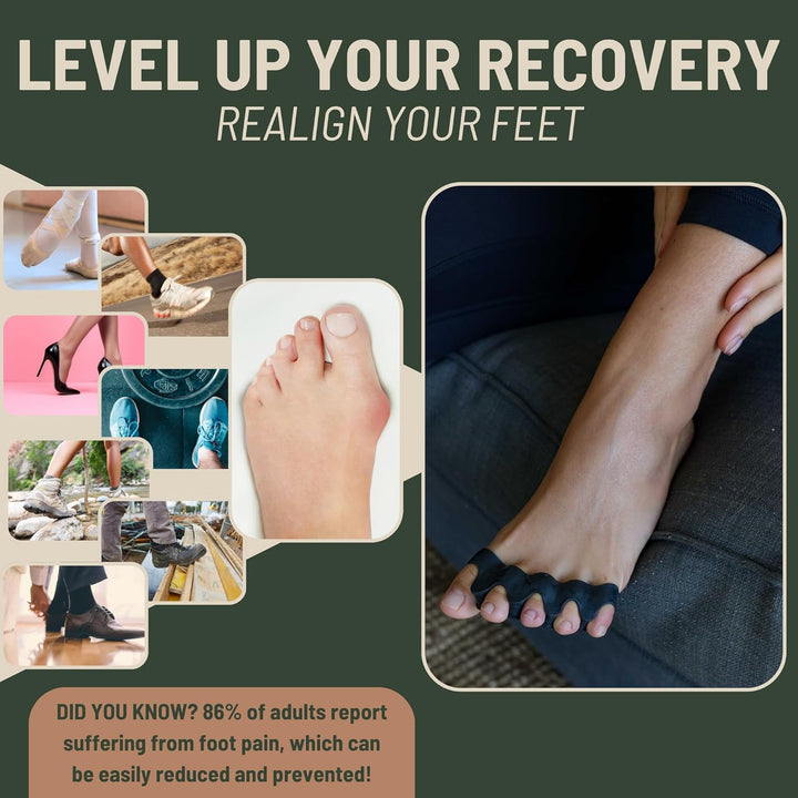 Toe Separator - 1 Pair Gel Toe Spacers for Overlapping Toes - Foot Realignment - Silicone Toe Straighteners for Bent Toes, Bunion Correction Toe Correctors, Toe Spreaders (Black, O/S)