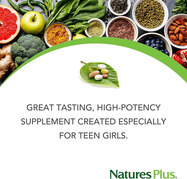 Source of Life Power Teen for Her - Food Based Chewable Multivitamin Vitamins for Teenagers - Vegan, Gluten Free - 60 Chewable Tablets