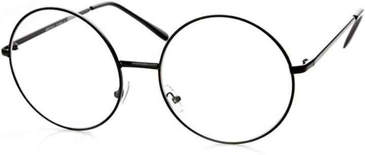 - round Glasses Unisex, Wizard Costume - Retro Sixties Style Clear Lens, round Wire Costume Geek Glasses Accessories for Dress Up, Classic Vintage Design Spectacles