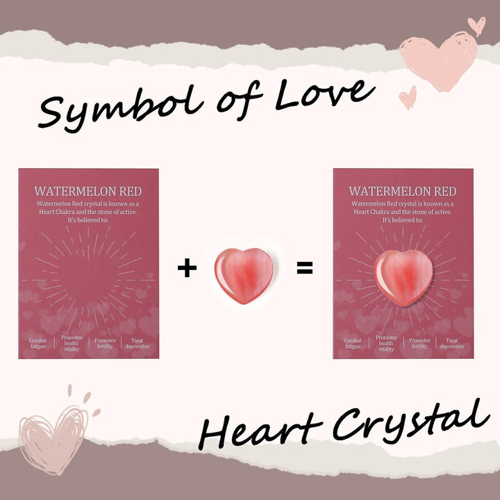 24 Pcs Crystal Gifts for Women Heart Crystals Set Assorted Healing Crystal Stones for Beginners Polished Pocket Stone Spiritual Gifts for Women（12Pcs Crystals ＆ 12Pcs Cards）