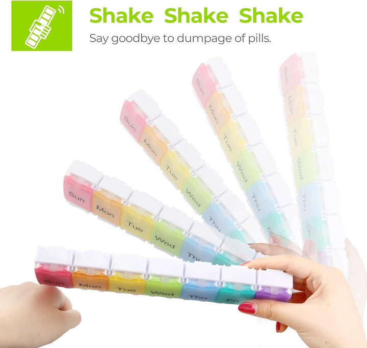 Pill Box, Travel Pill Organiser 7 Day with Spring Open Design, BPA Free Tablet Organiser to Hold Vitamins, Cod Liver Oil, Supplements and Medication - Arthritis Friendly