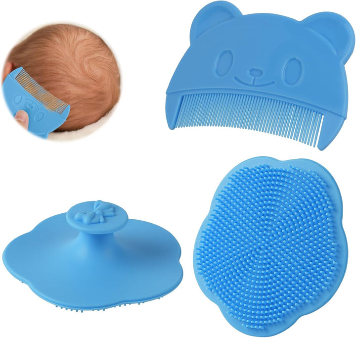 Baby Hair Comb, 3PCS Baby Hair Brush and Comb Set, Baby Hair Brush Toddler Comb for Newborns & Toddlers, Perfect Baby Registry Gift (Blue)