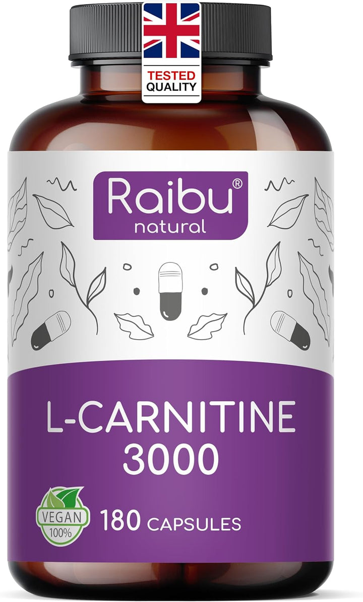 L-Carnitine 3000-180 High-Strength Capsules - L-Carnitine Tartrate 3000Mg per Daily Dose - Energy & Metabolism Support - Vegan, Natural & Laboratory Tested -