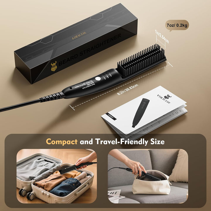 Beard Straightener, 30S Quick Heated Beard Brush, Mini Heating Straightening Comb for Men, Ionic/Lightweight/Fast/Anti-Scalding Hot Hair Brush for Styling Long&Short Beard