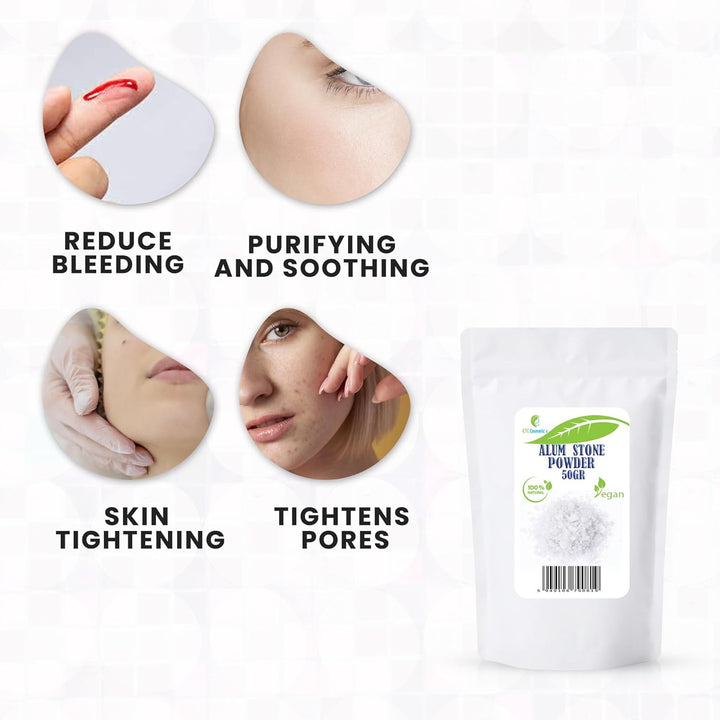 Alum Powder (Potassium Alum) – 50 Gr - 100% Natural | Ideal for Formulating Deodorants, Body Care and Aftershave Products.