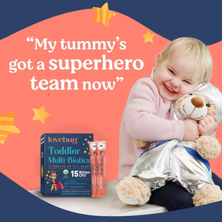 Kids Probiotic Powder - 15 Billion CFU Multi-Strain Formula - Friendly Bio Cultures to Support Gut Health for Children & Toddlers Aged (12 Months to 4 Years) - 30 Unflavoured Sachet Pack