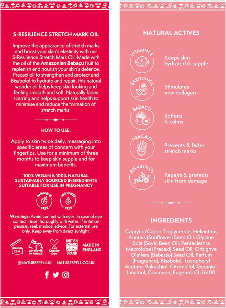 Stretch Mark Body Oil, Strengthens Skin Elasticity & Helps with the Appearance of Stretch Marks and Scars, Infused with Vitamin E, Vegan, 100Ml