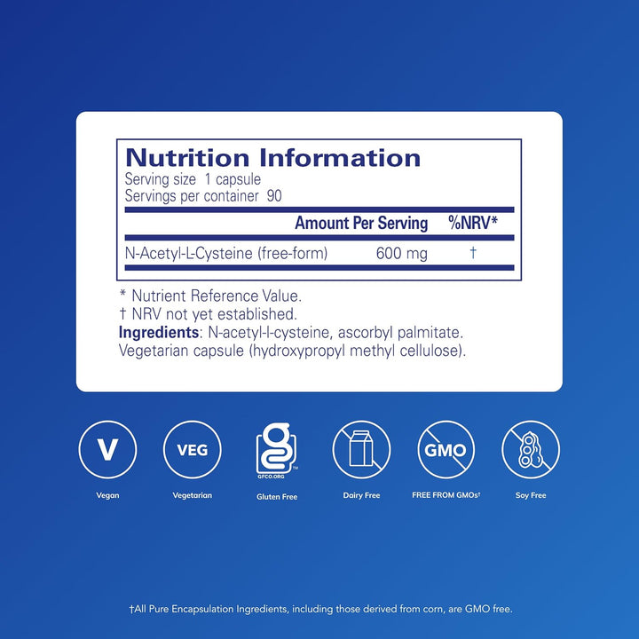 NAC 600Mg - Pure N-Acetyl-L-Cysteine for Glutathione Synthesis Support - 90 Capsules