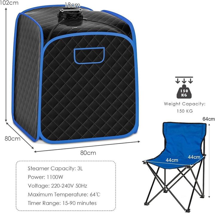 Portable Steam Sauna Tent, Folding Personal Full Body Spa Steam Pot with 9-Gear Adjustable Temperature & Timer, Remote Control, Chair, Home Saunas Spa for Relaxing Body Therapy Slimming (Black)