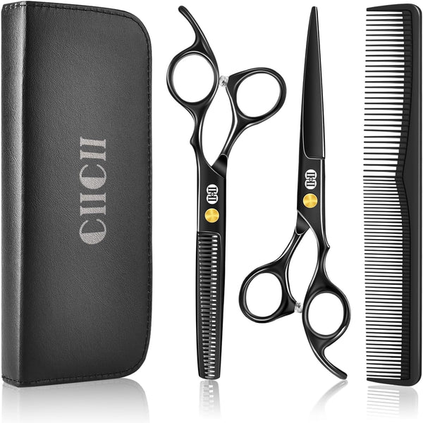 Hair Scissors Hairdressing Set, Professional Hair Cutting Scissors Barber Kit (6.7 Inch Hair Beard Hairdressers Trimming Barbering Thinning Shears) for Men Women Haircut Home Salon (Black)