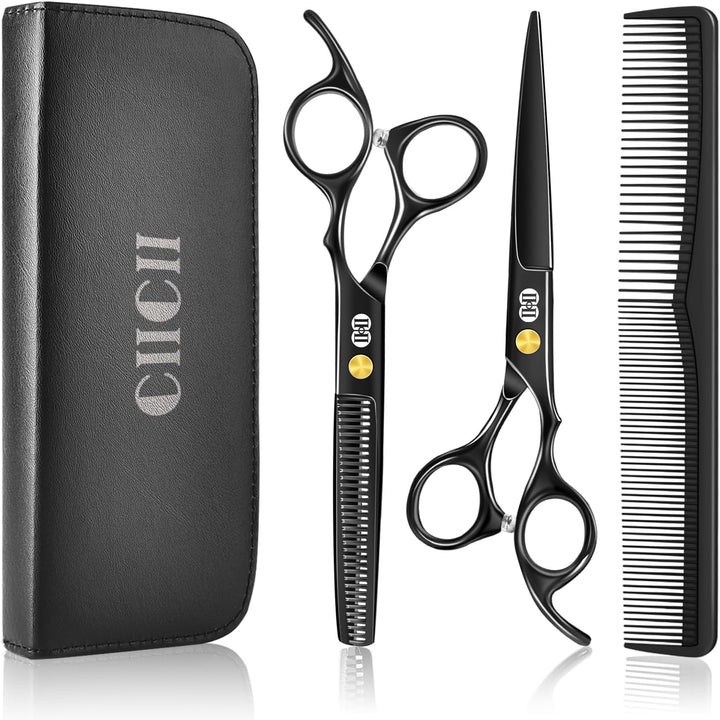 Hair Scissors Hairdressing Set, Professional Hair Cutting Scissors Barber Kit (6.7 Inch Hair Beard Hairdressers Trimming Barbering Thinning Shears) for Men Women Haircut Home Salon (Black)